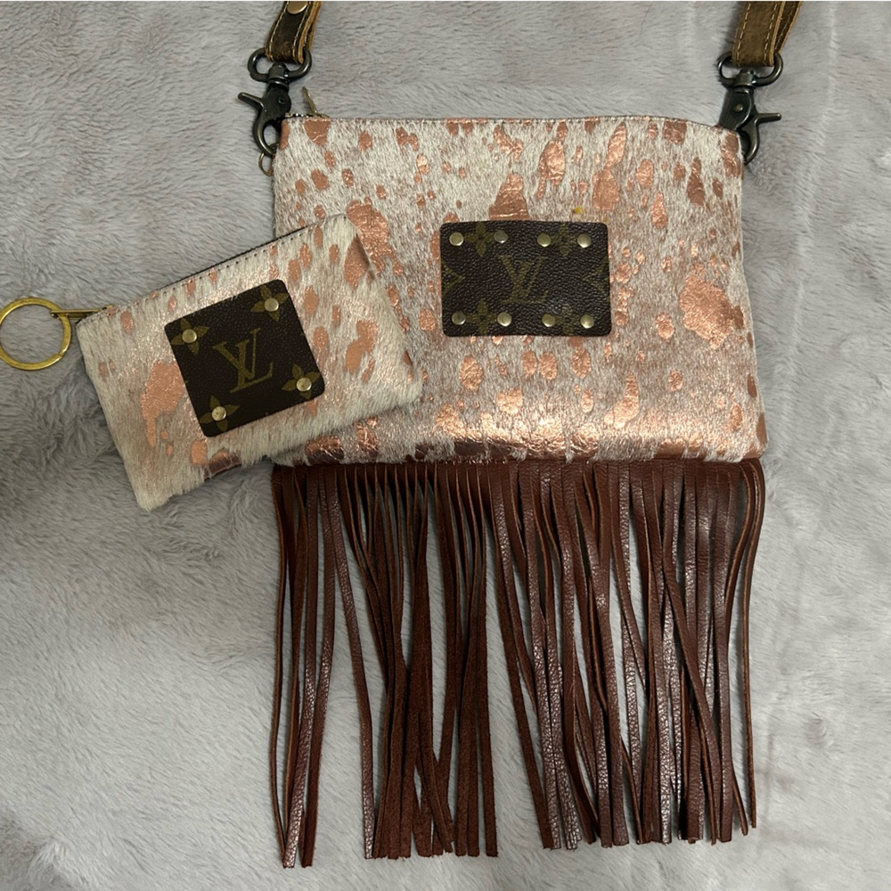 Cowhide Crossbody with LV patch